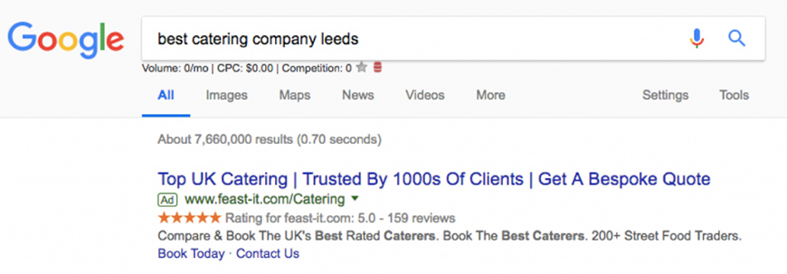 catering company paid search ads
