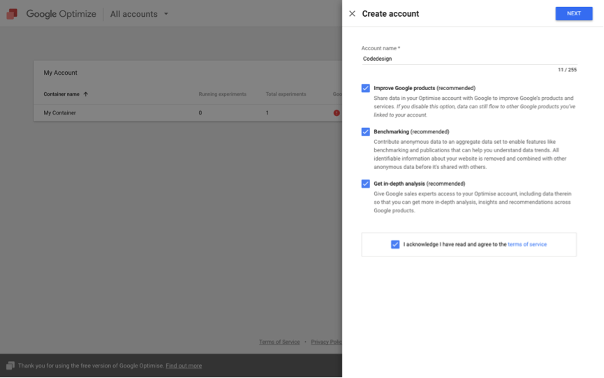 Google-Optimize-Create-Account